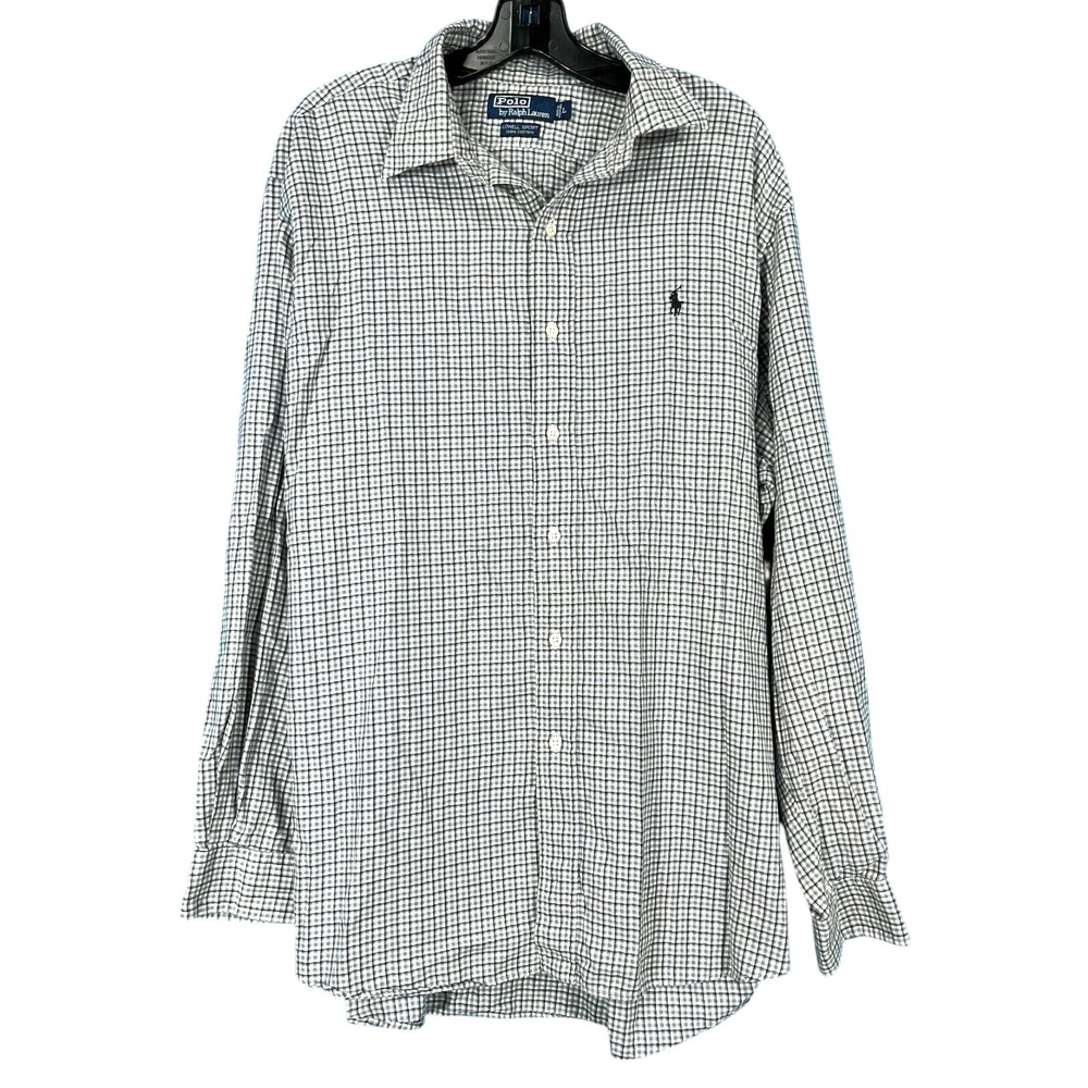 POLO RALPH LAUREN Lowell Sport MEN'S Blue/White Plaid Twill BUTTON-UP Shirt L